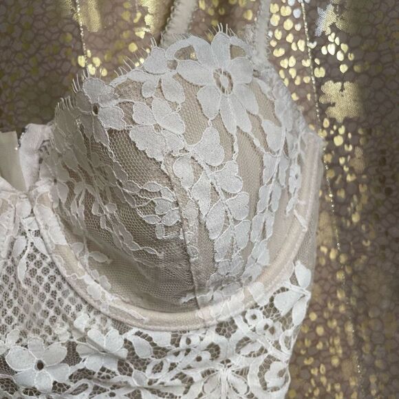 Victorias Secret Ivory White Dream Angels Bridal Long Lined Demi Bra 34C - Picture 3 of 12